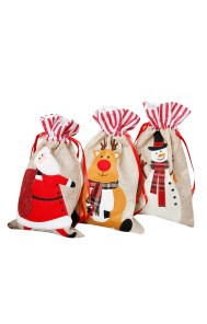 Newest Santa Linen Drawstring Candy Bags Xmas Jute Gift Bags Christmas Decoration Supplies