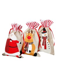 Newest Santa Linen Drawstring Candy Bags Xmas Jute Gift Bags Christmas Decoration Supplies