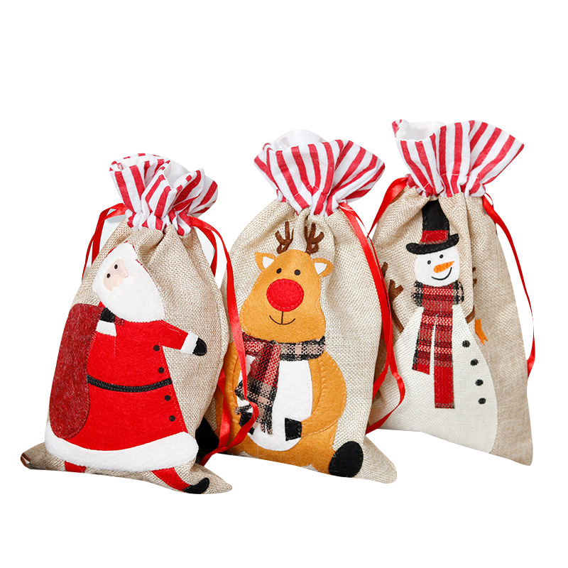 Newest Santa Linen Drawstring Candy Bags Xmas Jute Gift Bags Christmas Decoration Supplies Newest Santa Linen Drawstring Candy Bags Xmas Jute Gift Bags Christmas Decoration Supplies