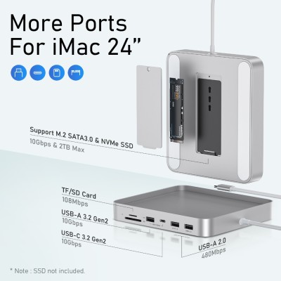 PULWTOP USB-C Hub Adapter Type-C docking station usb hub 3.0 splitter 7 port usb data hub for ssd computer accessories