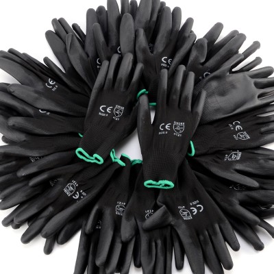 Factory Wholesale 13 Gauge Nylon Yarn Knitting Shell Guantes De Trabojo HY Cheap Work Gloves PU Coated Glove