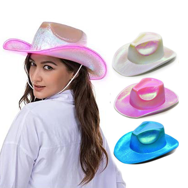 Light Up Holographic Led Flashing Hats Wholesale Western Styles Pink Red White And Blue Women Wool Cowboy Hat With Lights Light Up Holographic Led Flashing Hats Wholesale Western Styles Pink Red White And Blue Women Wool Cowboy Hat With Lights