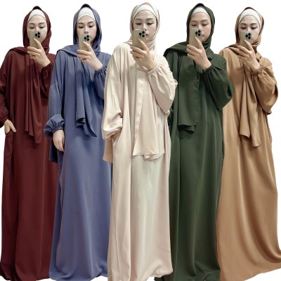 Ramadan Hoodie Abaya Muslim Long Prayer Dress Plain Attached Scarf Loose Jilbab Hijab Dresses