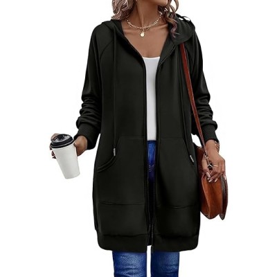 Zeagoo Women's Zip Up Hoodies Long Sleeve Long Tunic Sweatshirts Oversized Fleece Casual 2025 Fall Jacket Coat with Pocket