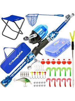 DaddyGoFish Kids Fishing Pole - Rod Reel Combo Tackle Box Starter Set - First Year Small Gear Kit for Boys Girls Toddler Youth Age Beginner Little Children