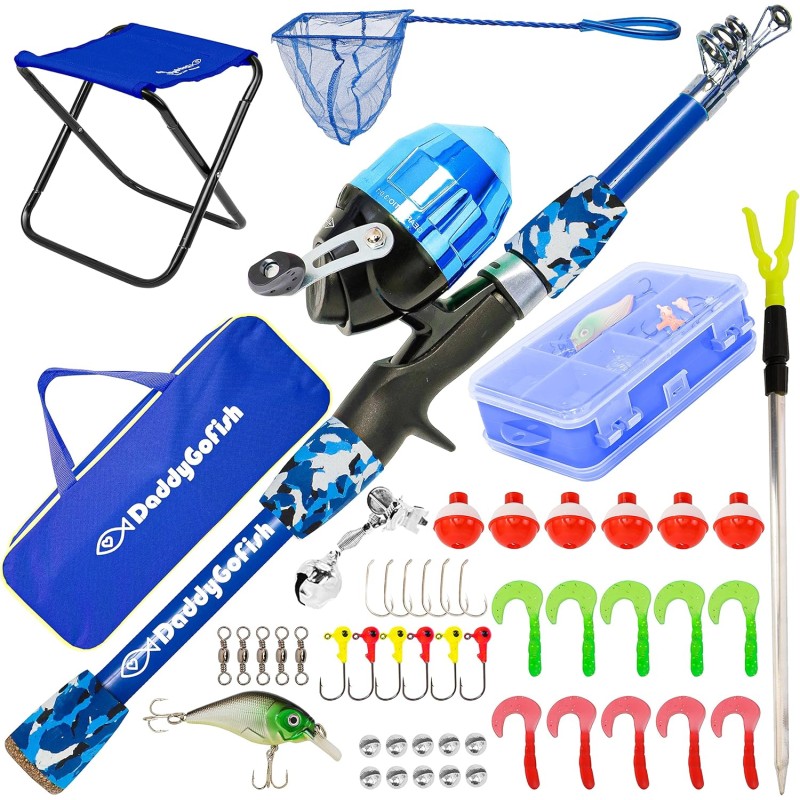 DaddyGoFish Kids Fishing Pole - Rod Reel Combo Tackle Box Starter Set - First Year Small Gear Kit for Boys Girls Toddler Youth Age Beginner Little Children DaddyGoFish Kids Fishing Pole - Rod Reel Combo Tackle Box Starter Set - First Year Small Gear Kit for Boys Girls Toddler Youth Age Beginner Little Children