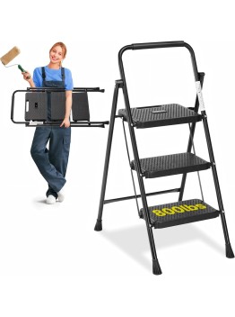 Simple Deluxe 3 Step Ladder, Step Stool Foldable, 800lbs Portable Ladder with Wide Anti-Slip Pedal, Step Stool for Adults, Lightweight Step Ladder for Home Kitchen and Outdoor