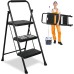 3 Step Ladder, Protable Steel Folding Stool with Wide Anti-Slip Pedal, 500lbs Sturdy Steel Ladder, Black 3 Step Ladder, Protable Steel Folding Stool with Wide Anti-Slip Pedal, 500lbs Sturdy Steel Ladder, Black