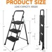 3 Step Ladder, Protable Steel Folding Stool with Wide Anti-Slip Pedal, 500lbs Sturdy Steel Ladder, Black 3 Step Ladder, Protable Steel Folding Stool with Wide Anti-Slip Pedal, 500lbs Sturdy Steel Ladder, Black