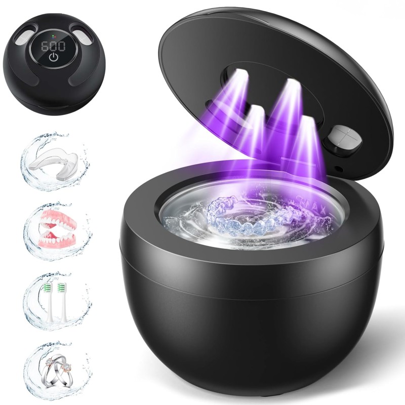 Dental Ultrasonic Retainer Cleaner Machine: 45kHz Dental Cleaning Pod for Denture, Mouth Guard, Night Guard, Aligner, Braces, Toothbrush Head & Jewelry, UV Cleaner with Digital Timer & 4 Modes, Black Dental Ultrasonic Retainer Cleaner Machine: 45kHz Dental Cleaning Pod for Denture, Mouth Guard, Night Guard, Aligner, Braces, Toothbrush Head & Jewelry, UV Cleaner with Digital Timer & 4 Modes, Black