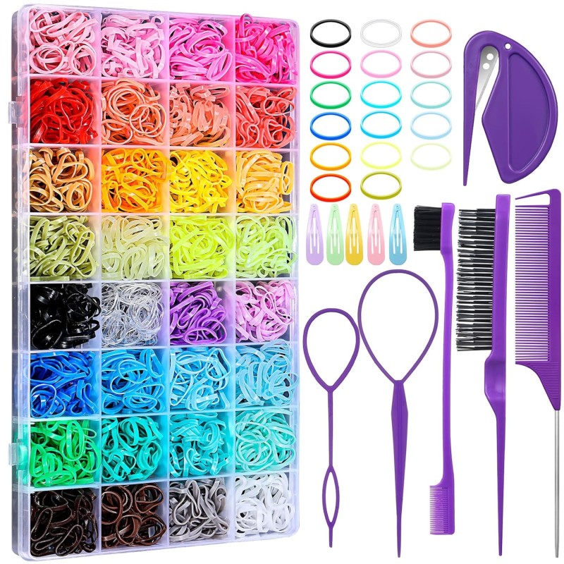 32 Colors Small Hair Rubber Bands with 16 Styling Tools, 2000 Pcs Elastic Girl Baby Hair Ties, Mini Bands with Elastic Cutter, Hair Accessories Xmas Stuff for Girls Baby Toddlers Kids 32 Colors Small Hair Rubber Bands with 16 Styling Tools, 2000 Pcs Elastic Girl Baby Hair Ties, Mini Bands with Elastic Cutter, Hair Accessories Xmas Stuff for Girls Baby Toddlers Kids