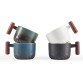 2.5oz Ceramic Espresso Cups with Wooden Handle, Small Coffee Cups Double Shot Espresso Cups Set of 4