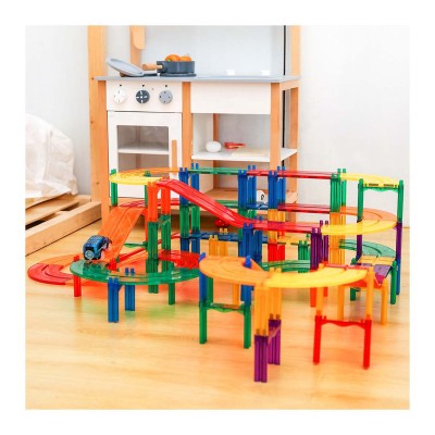 Mntl Children's Toy Electric Car Racing Track Magnetic Tiles Assembly Car Small Train Cars Track Educational Toy