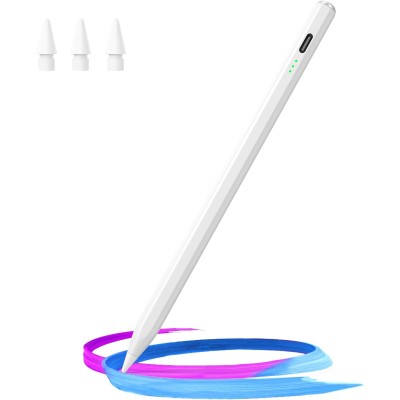Stylus Pen for iPad(2018-2025)-13 Mins Fast Charge with Tilt Sensitivity & Palm Rejection for iPad 11/10/9/8/7/6th Gen, Air 7/6/5/4/3/M3/M2, Pro 13"/12.9"/11"/M4, Mini 7/6/5th,White